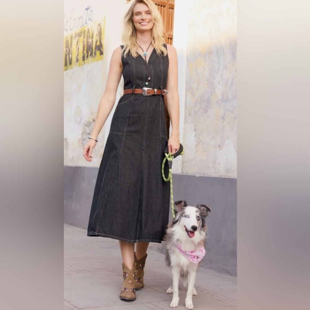 Sundance Sleeveless Dark Denim Midi Dress with Belt - Picture 3 of 3